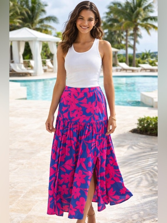 Able The Label Dresses & Skirts - Able The Label Cassidy Skirt Pink Blue Floral Midi Anthropologie S Boho Resort